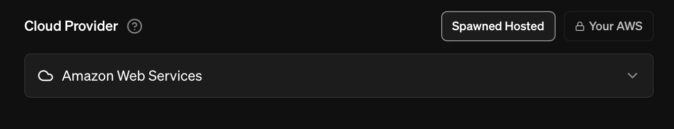 Cloud provider dropdown showing AWS selected