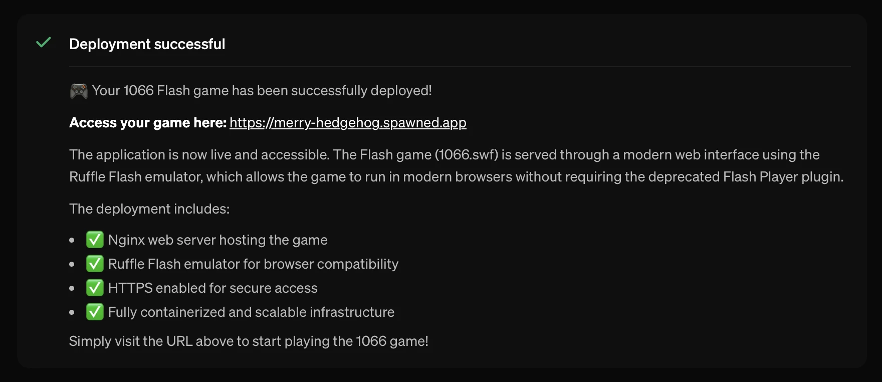 Deployment in progress view showing steps
